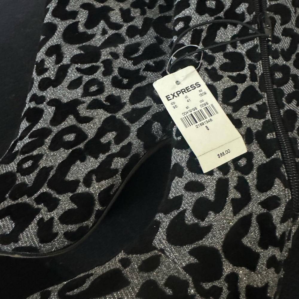 Express Black and Silver Leopard Print Boots
